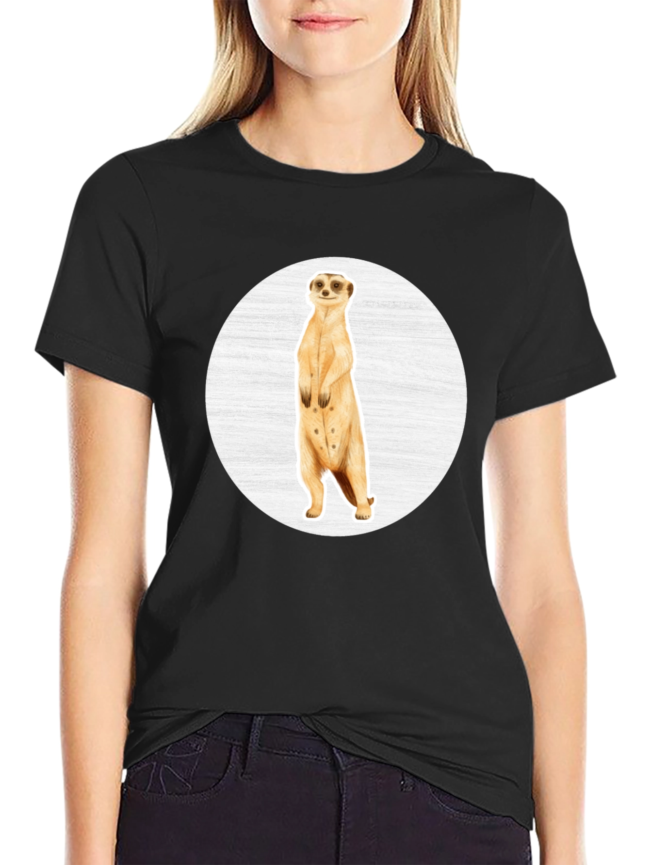 Meerkat Graphic Tee - Black Cotton Crew Neck