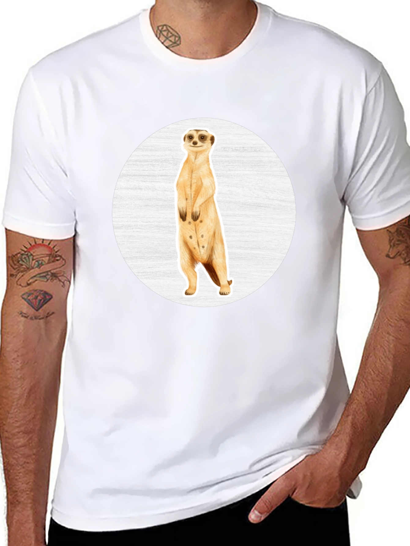 Meerkat Graphic Tee - Black Cotton Crew Neck