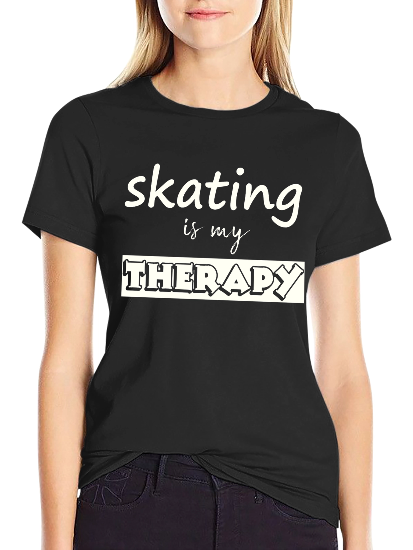 Skating is my Therapy Black Graphic T-Shirt