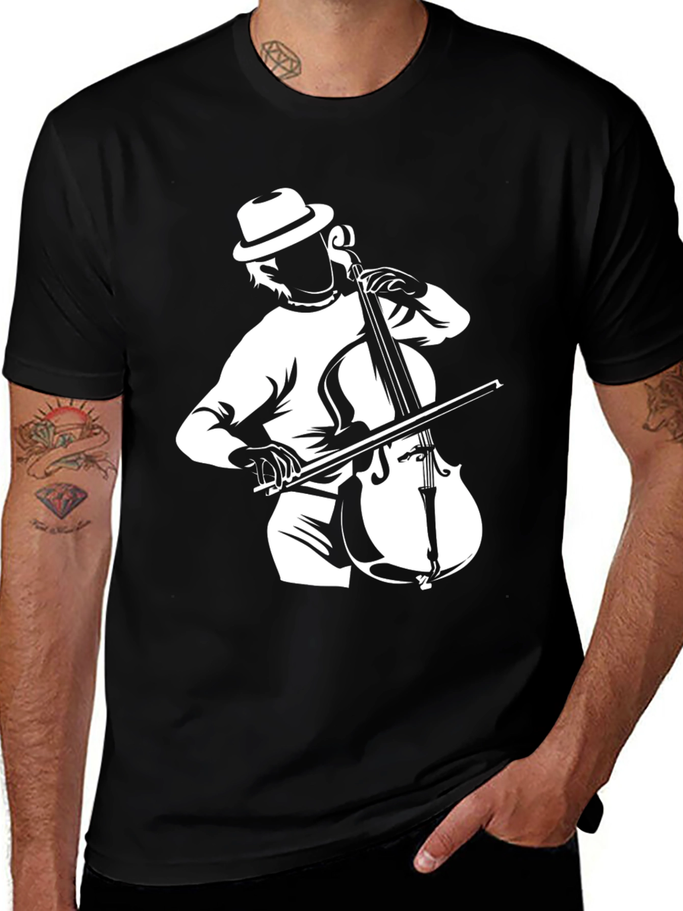 Musician Cello Player Graphic Black T-Shirt