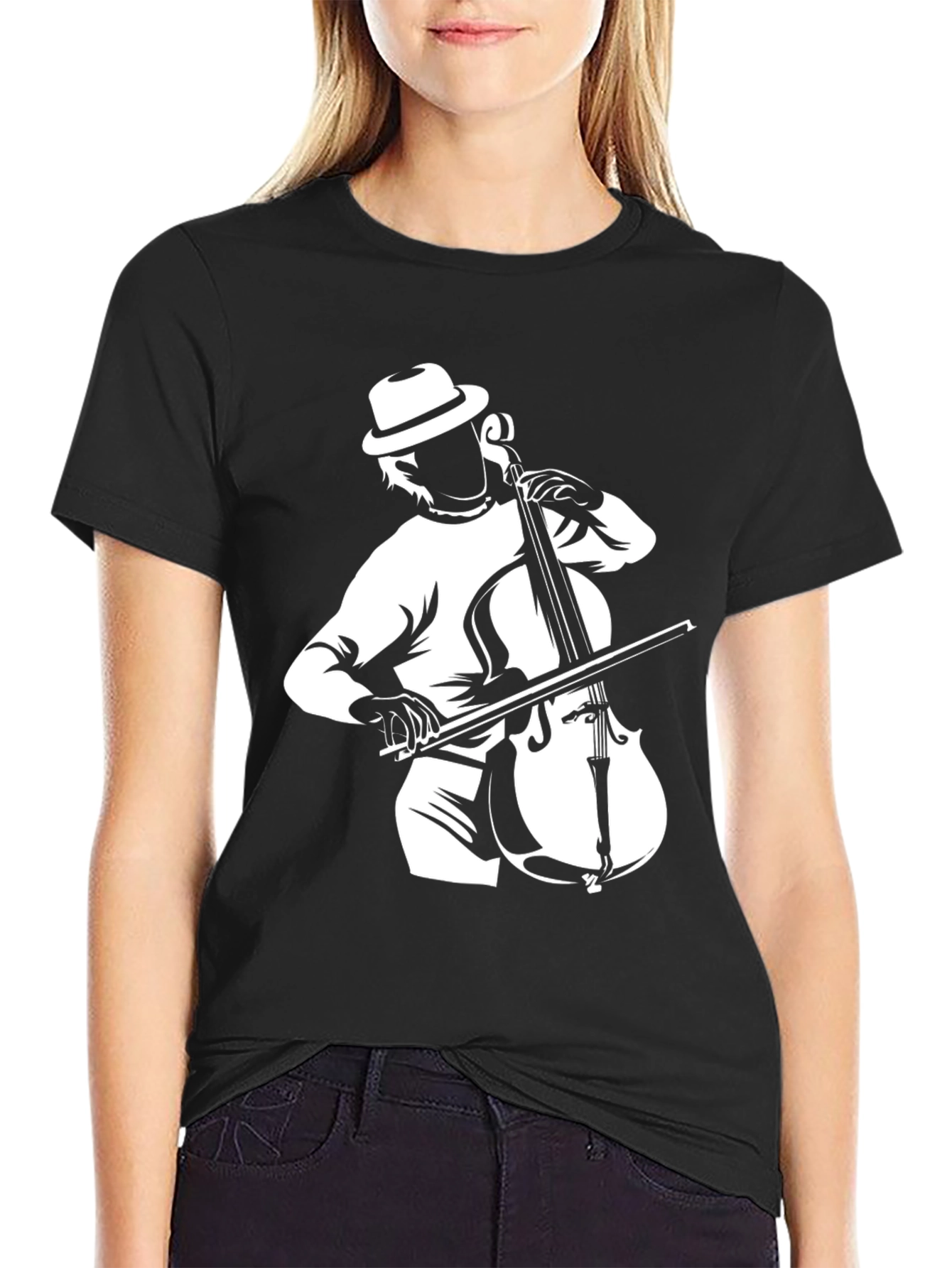 Musician Cello Player Graphic Black T-Shirt