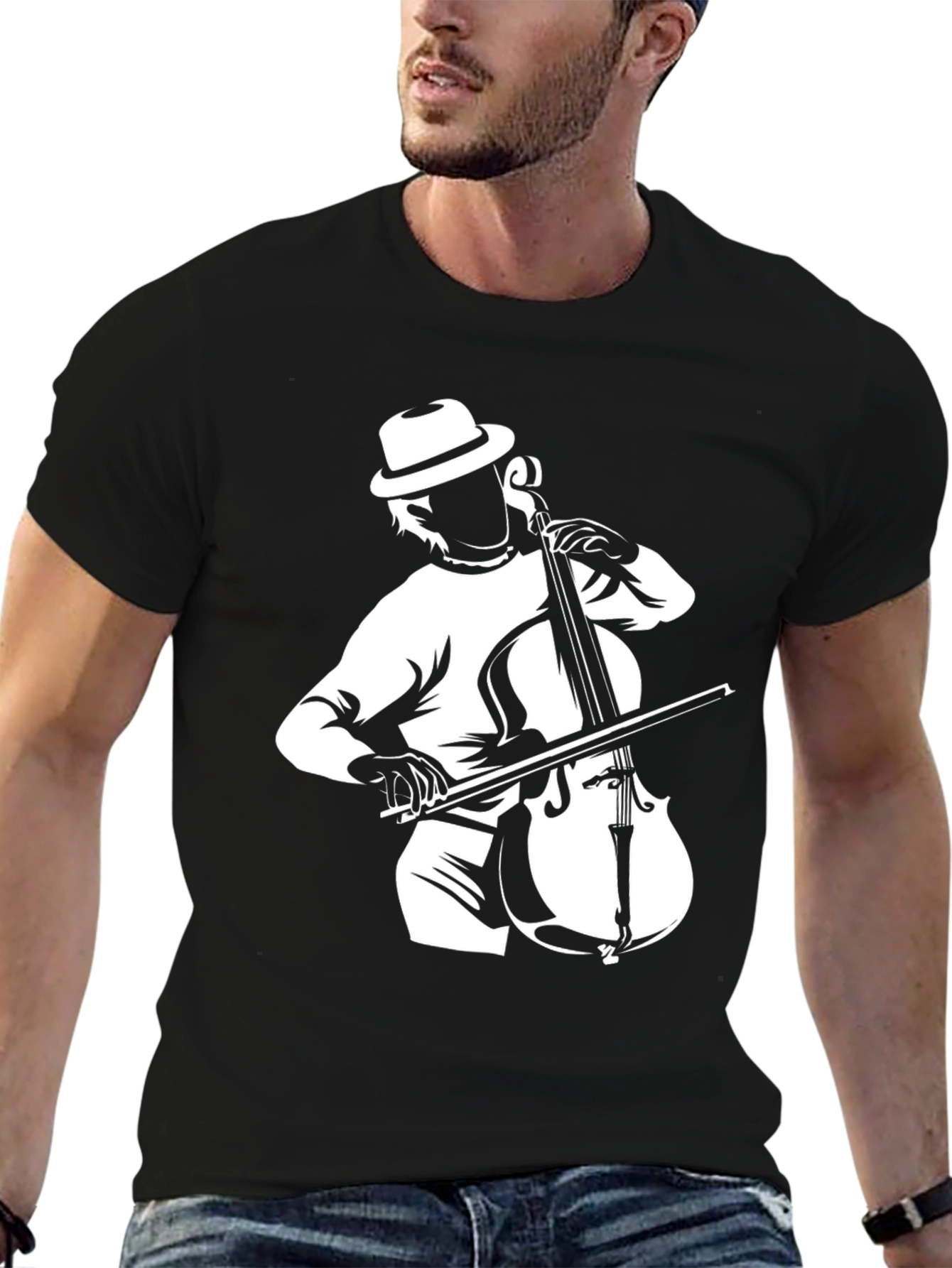 Musician Cello Player Graphic Black T-Shirt