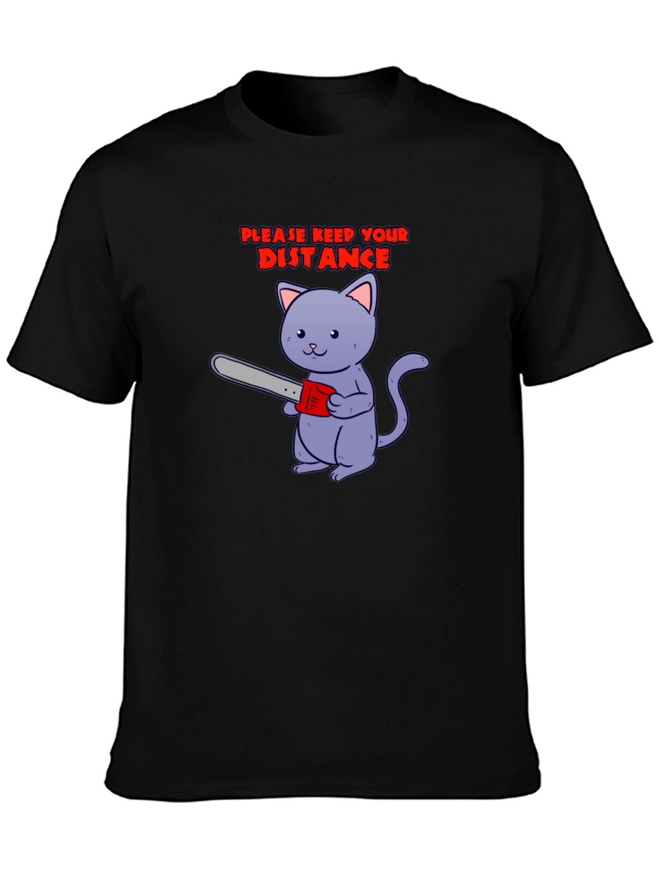 Keep Your Distance Tee: Chainsaw Cat Graphic T-Shirt