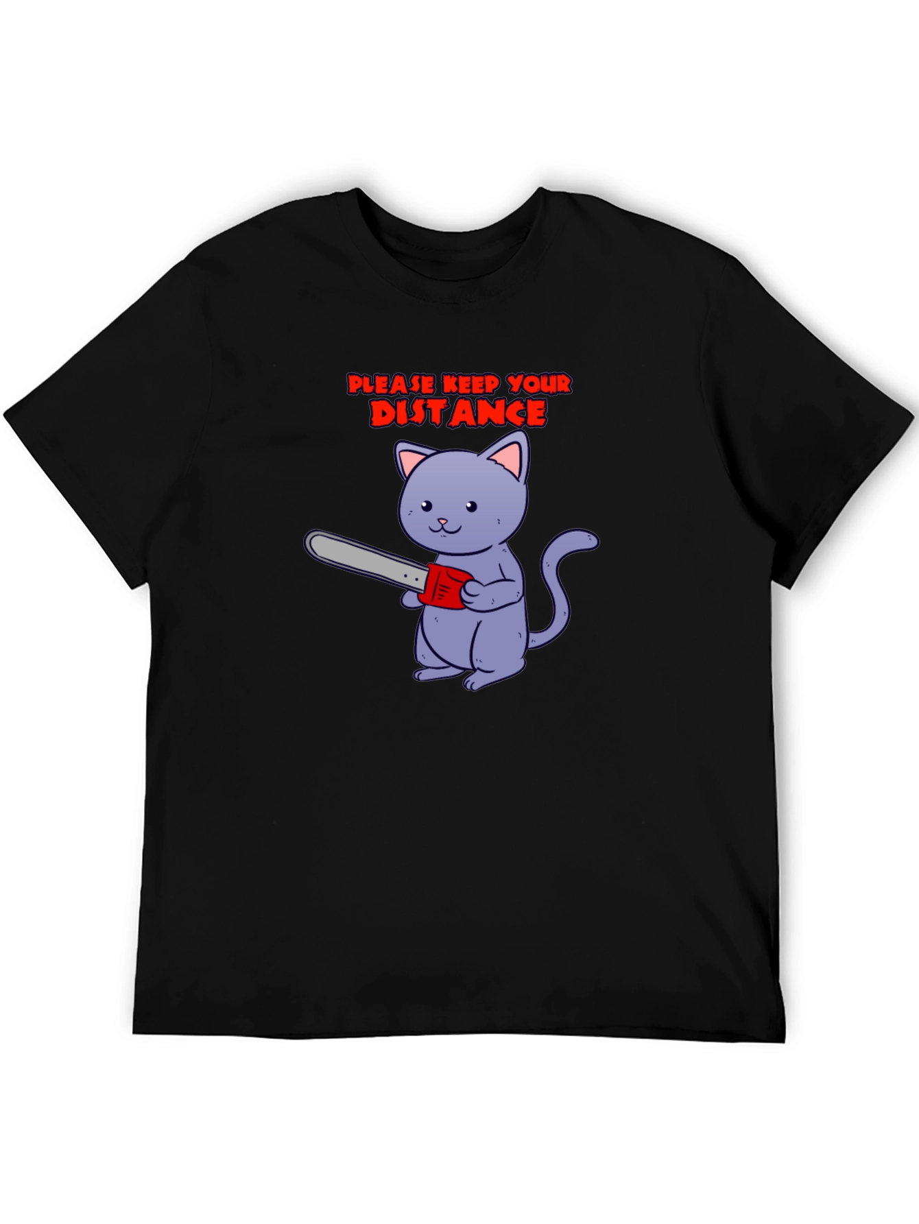 Keep Your Distance Tee: Chainsaw Cat Graphic T-Shirt