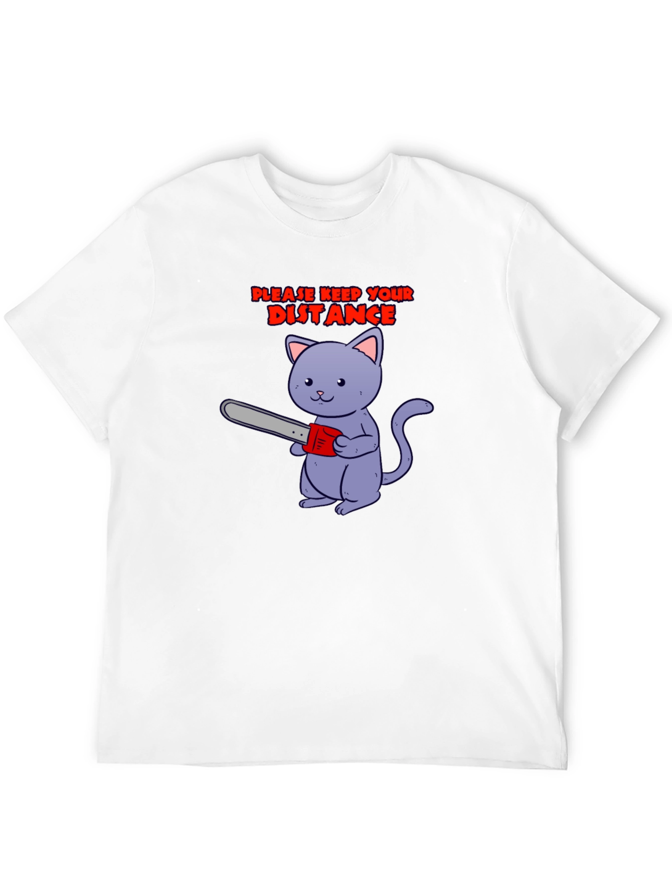 Keep Your Distance Tee: Chainsaw Cat Graphic T-Shirt