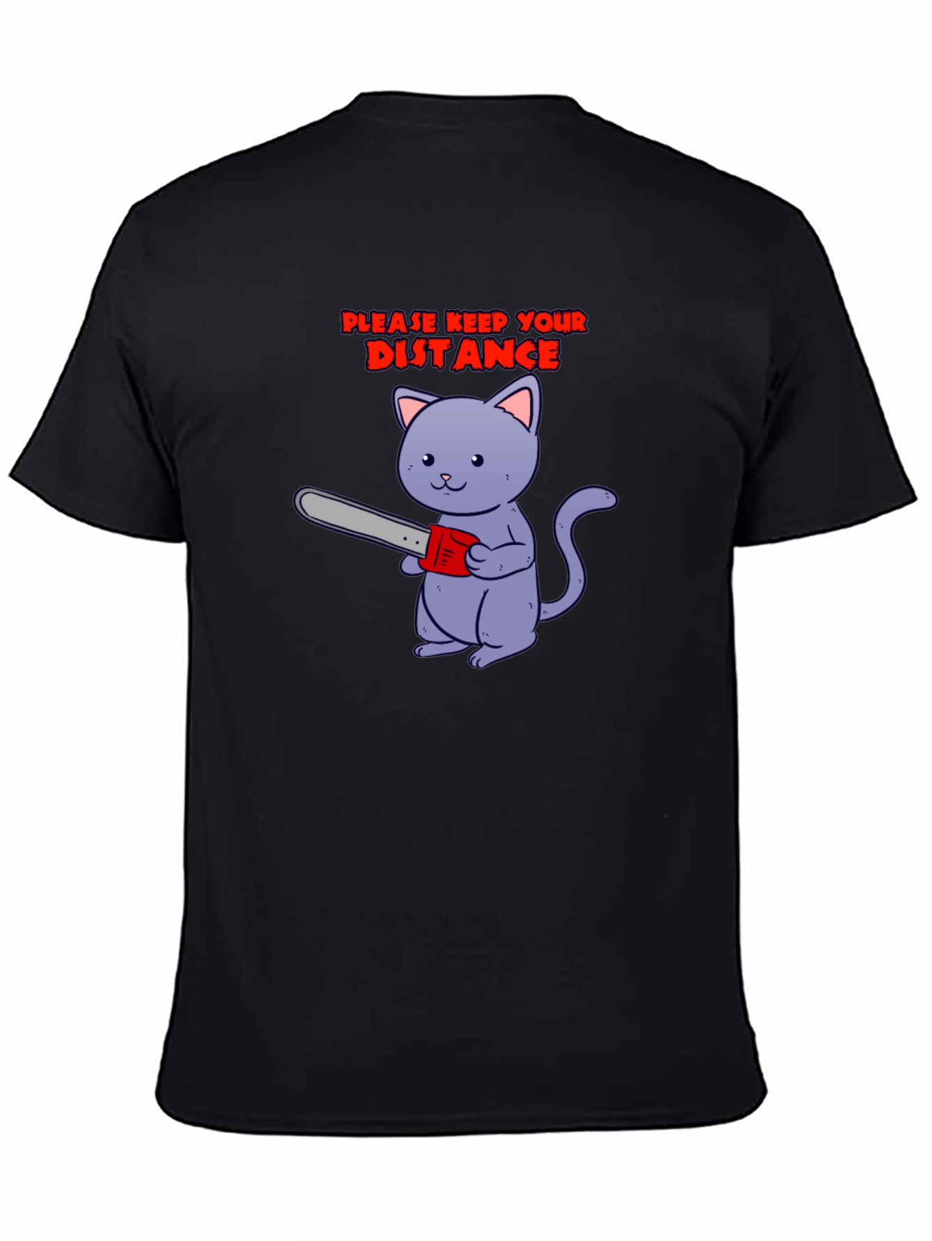 Keep Your Distance Tee: Chainsaw Cat Graphic T-Shirt