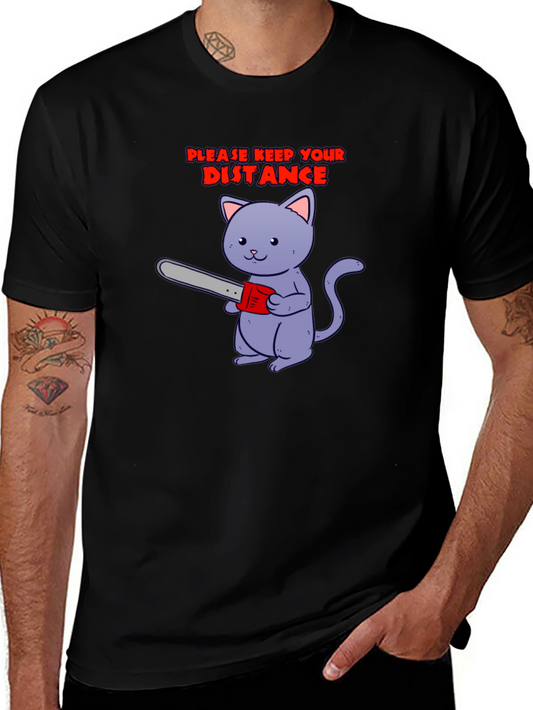 Keep Your Distance Tee: Chainsaw Cat Graphic T-Shirt