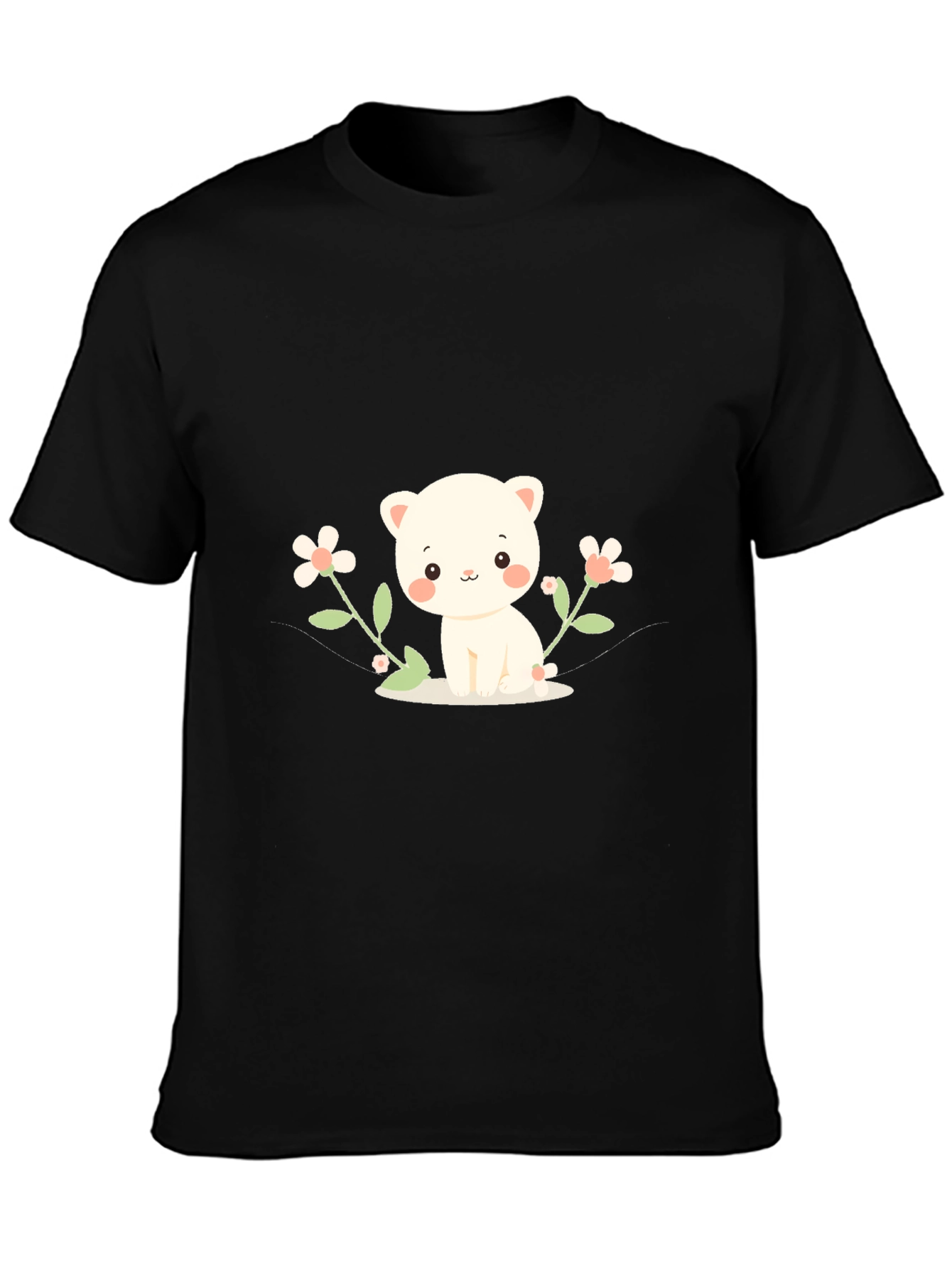 Cute Kitten & Flowers Graphic T-Shirt