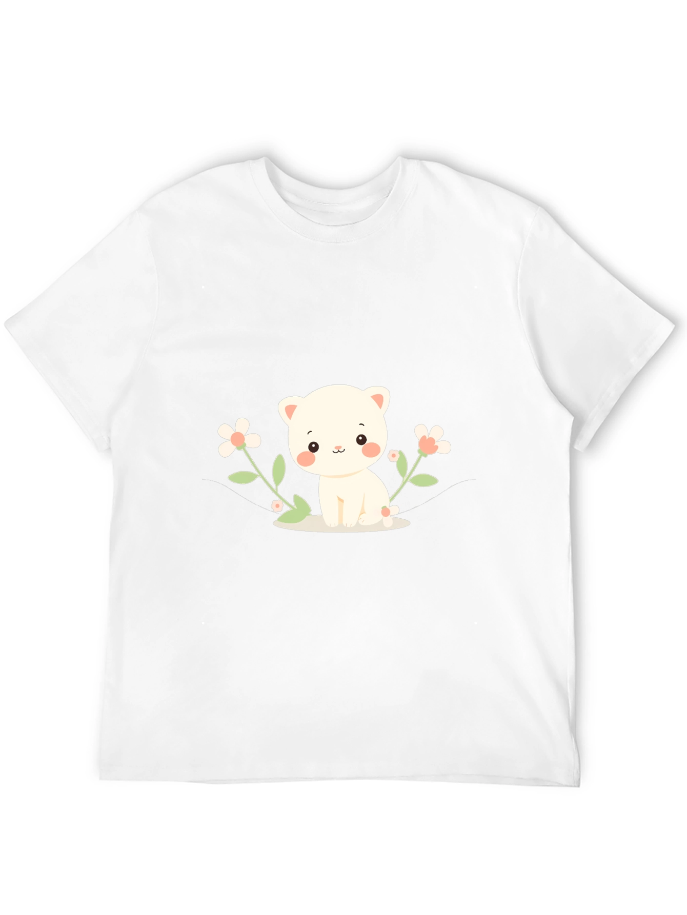 Cute Kitten & Flowers Graphic T-Shirt