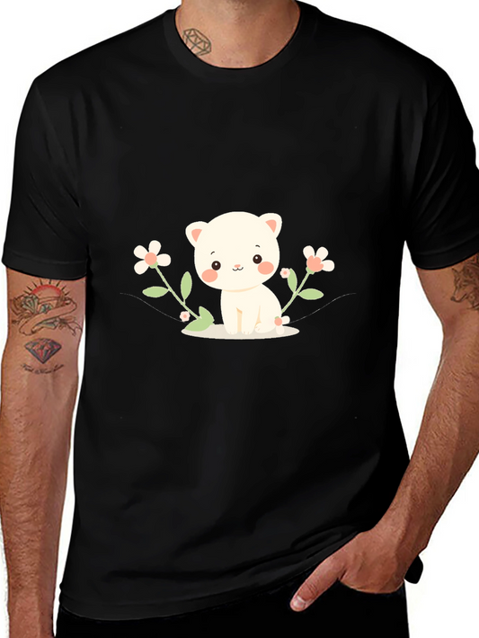 Cute Kitten & Flowers Graphic T-Shirt