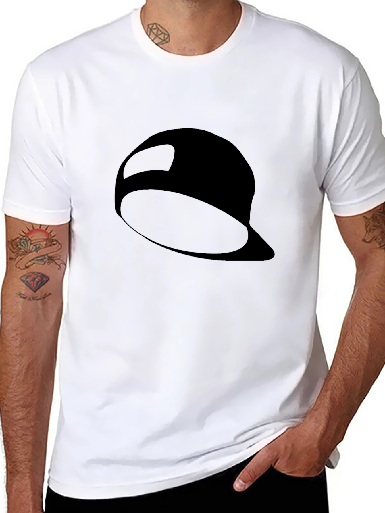 Black T-Shirt with Hat Graphic