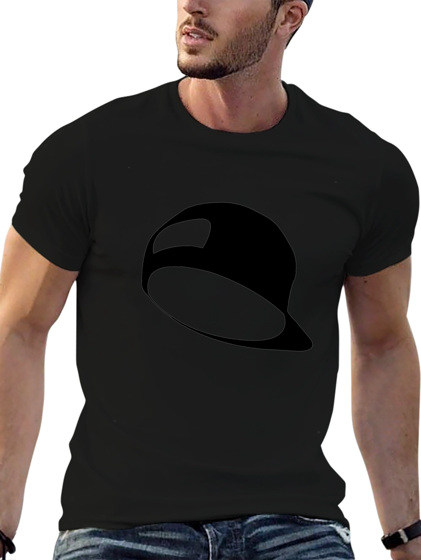 Black T-Shirt with Hat Graphic