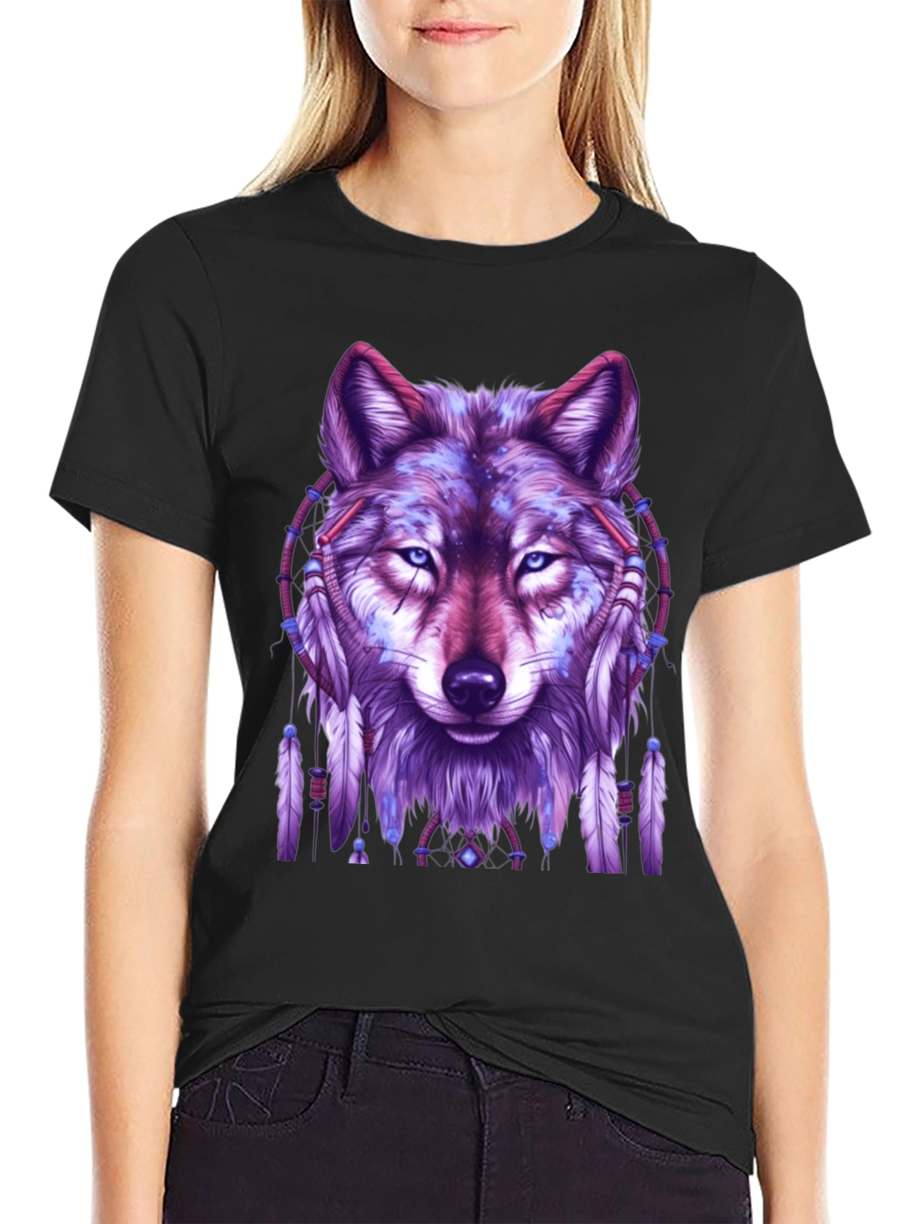 Wolf Dreamcatcher Graphic Tee - Black