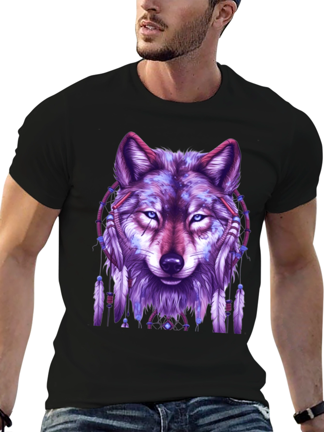 Wolf Dreamcatcher Graphic Tee - Black