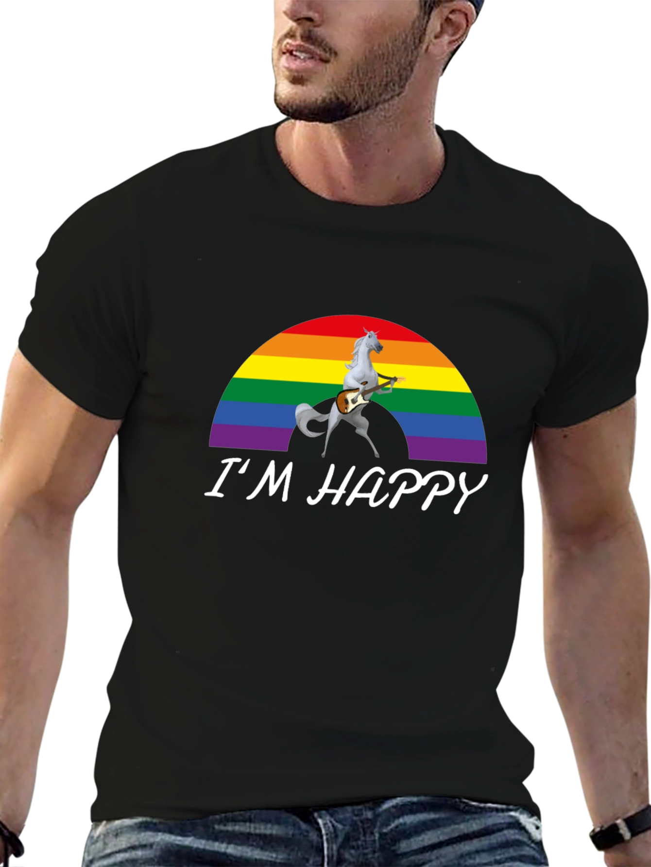 Im Happy Rainbow Unicorn Guitar T-Shirt