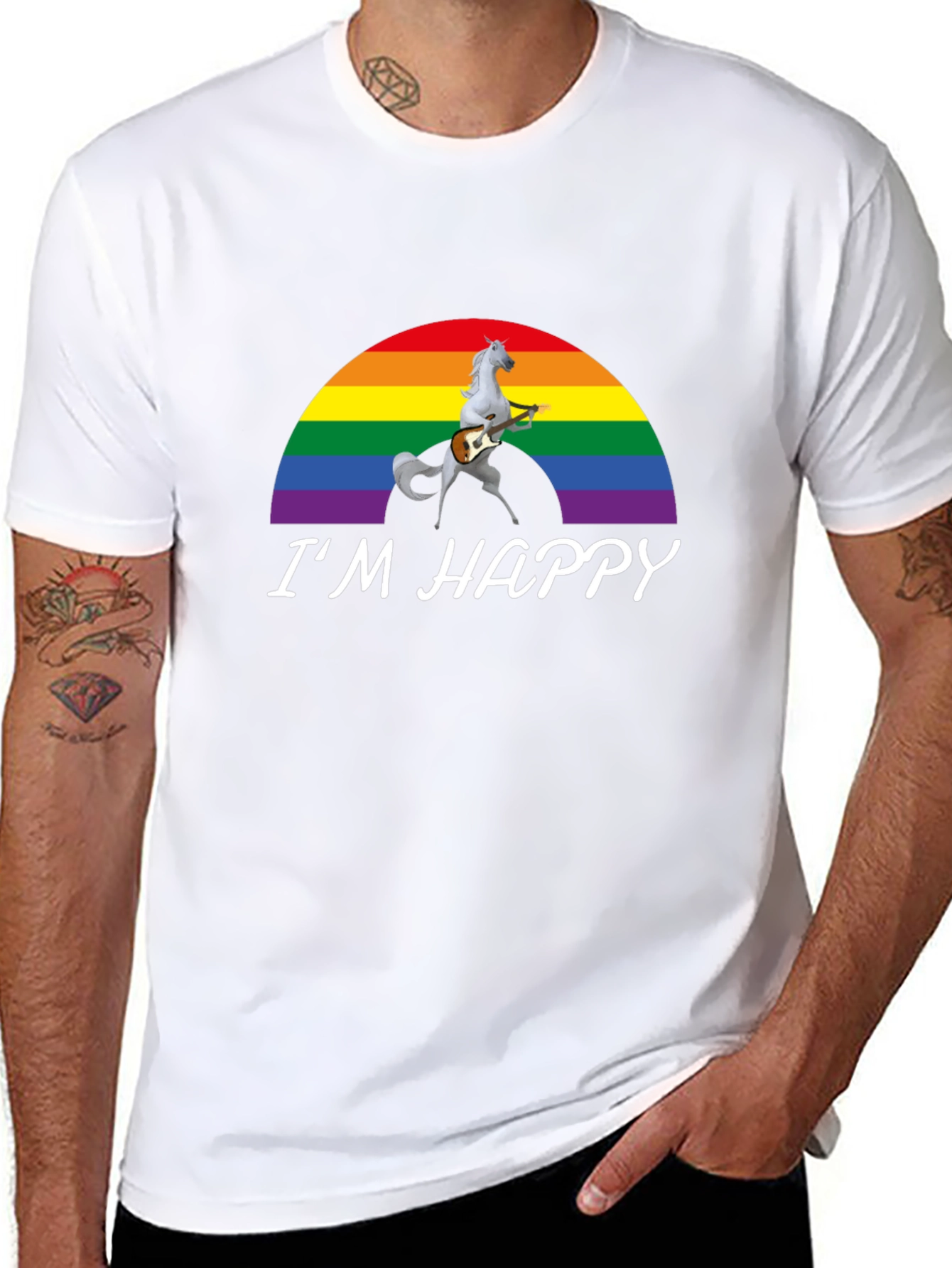 Im Happy Rainbow Unicorn Guitar T-Shirt