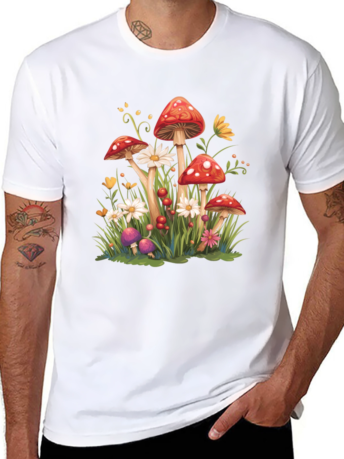 Mushroom Meadow Graphic Tee - Whimsical Nature Shirt