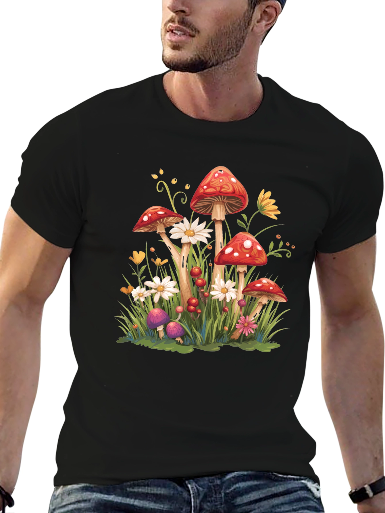 Mushroom Meadow Graphic Tee - Whimsical Nature Shirt