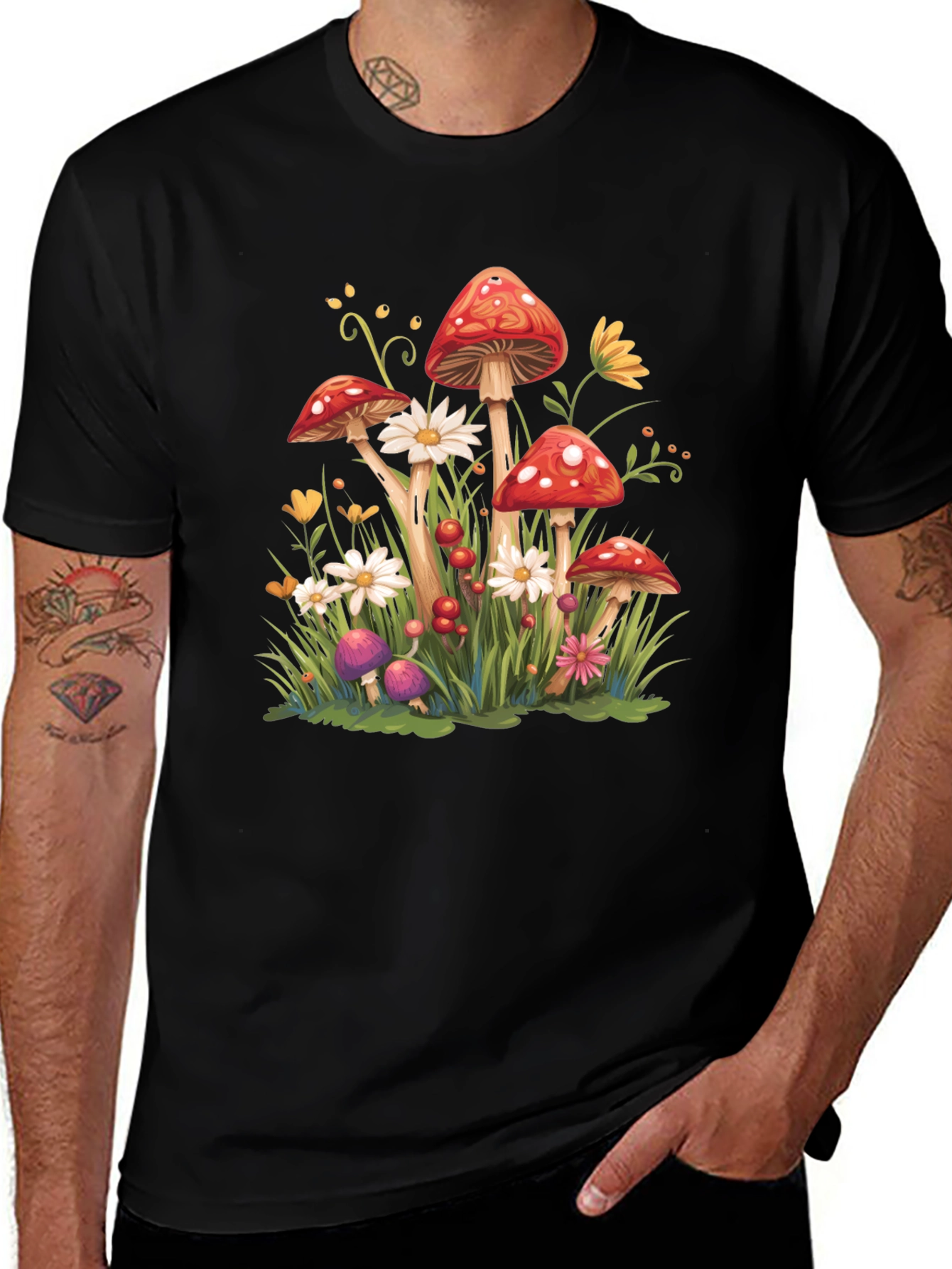 Mushroom Meadow Graphic Tee - Whimsical Nature Shirt
