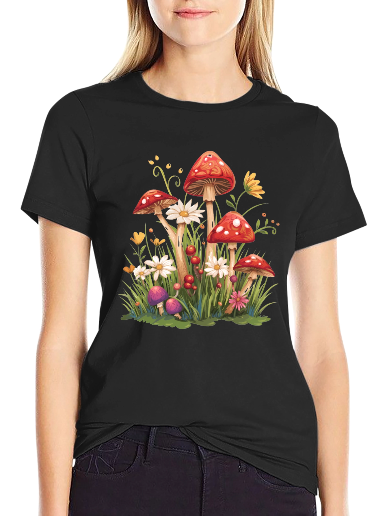 Mushroom Meadow Graphic Tee - Whimsical Nature Shirt