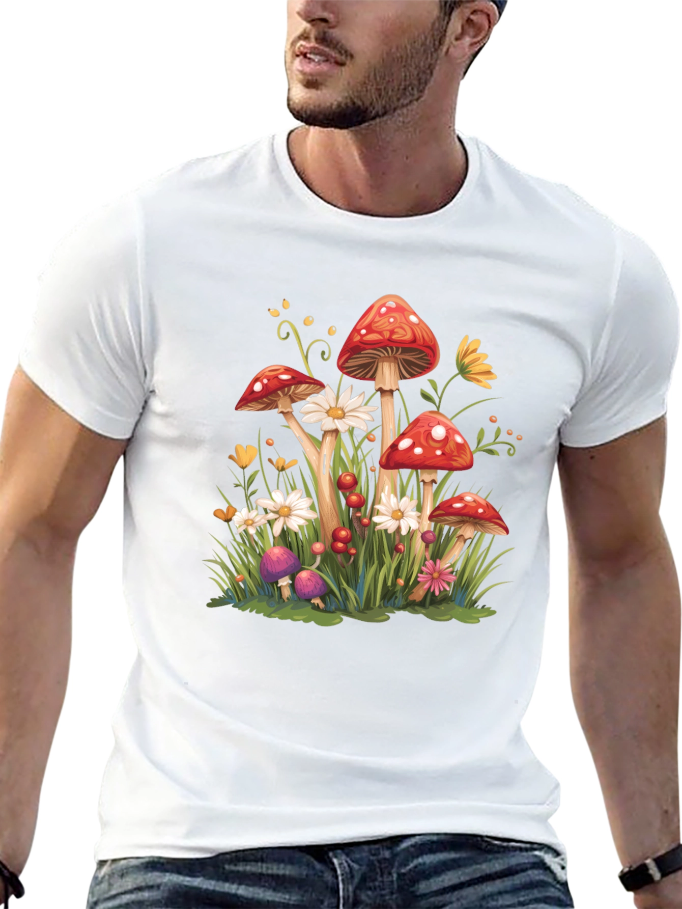 Mushroom Meadow Graphic Tee - Whimsical Nature Shirt