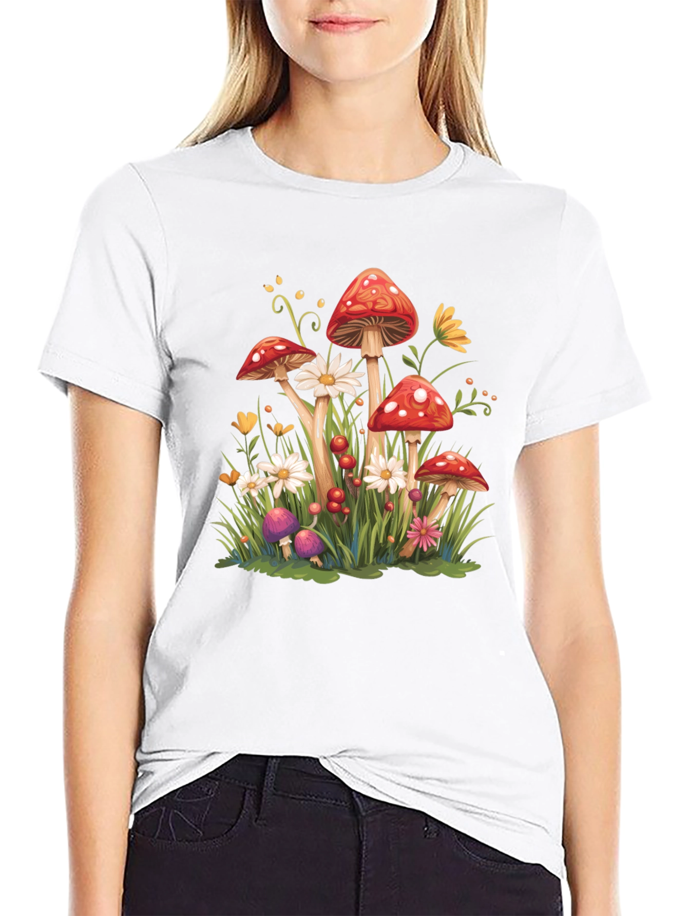 Mushroom Meadow Graphic Tee - Whimsical Nature Shirt
