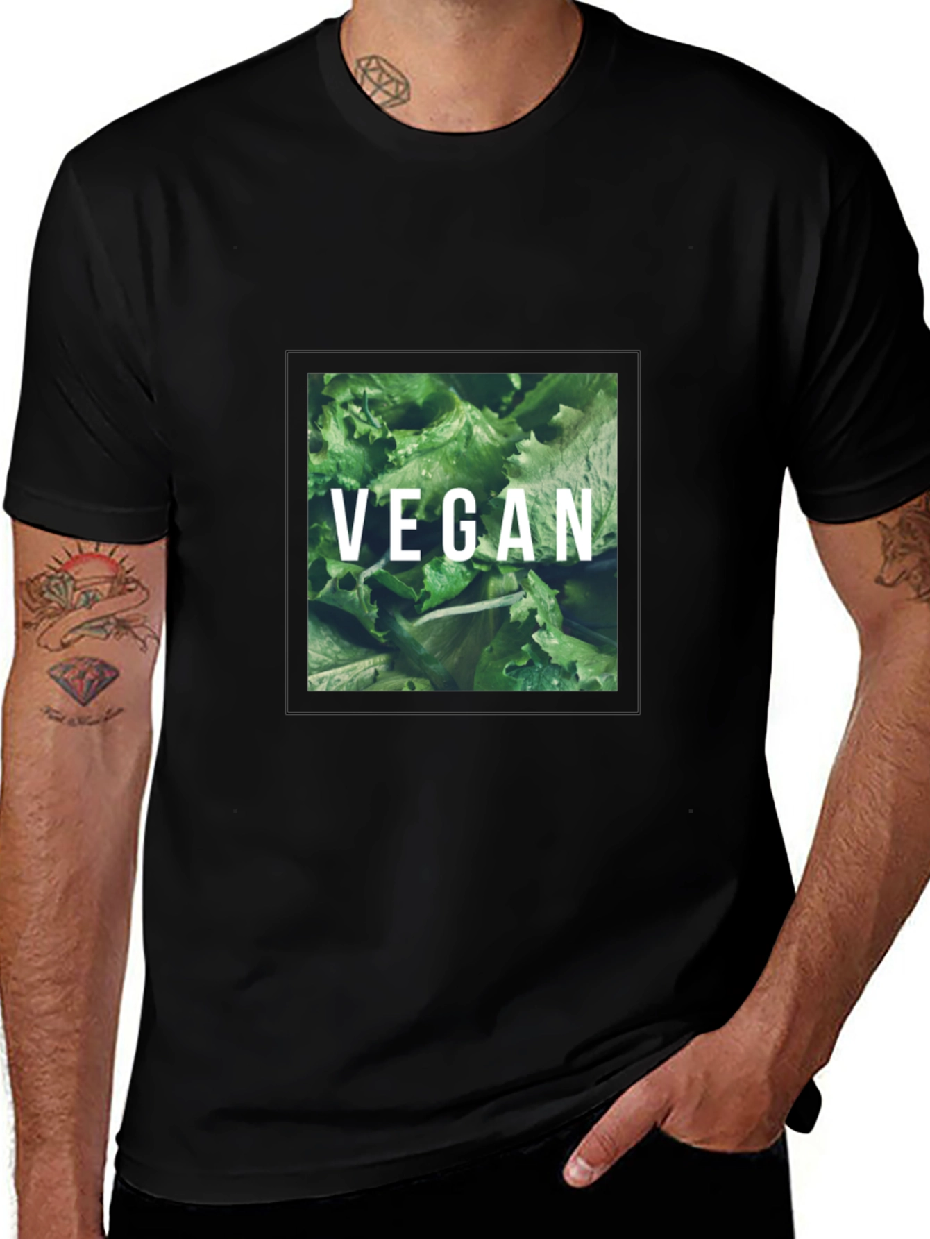 Vegan Lettuce Graphic Tee - Black Cotton T-Shirt
