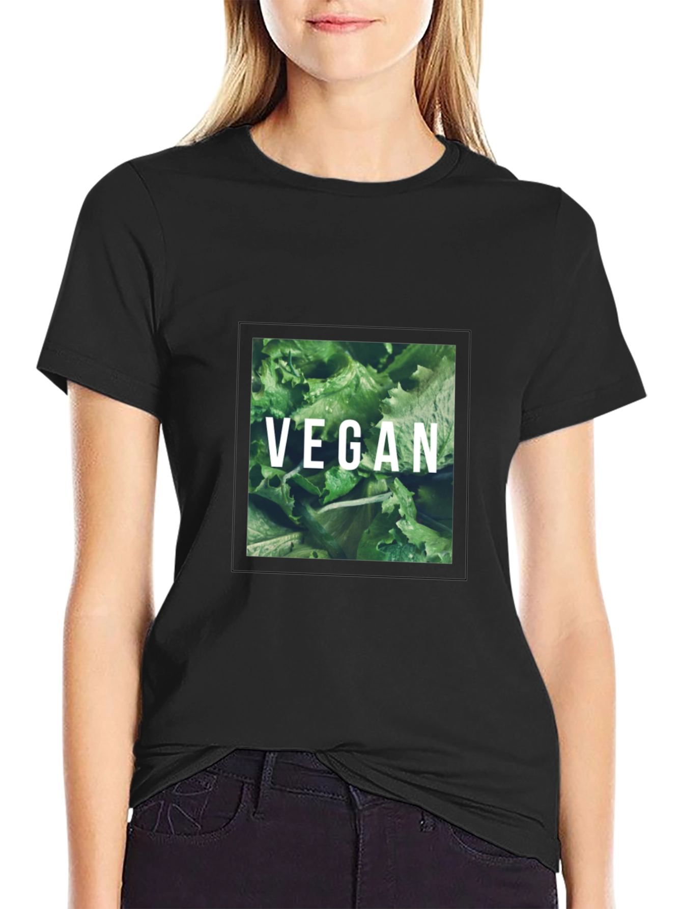 Vegan Lettuce Graphic Tee - Black Cotton T-Shirt
