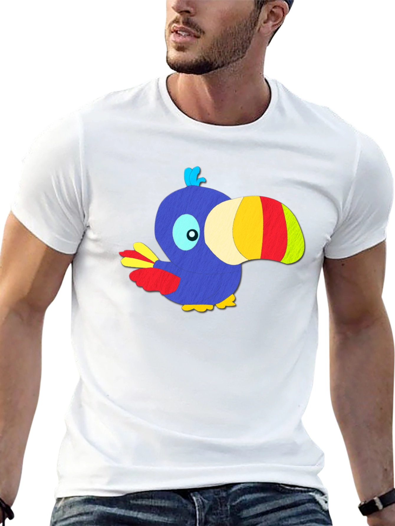 Cartoon Toucan Graphic T-Shirt - Funky Design