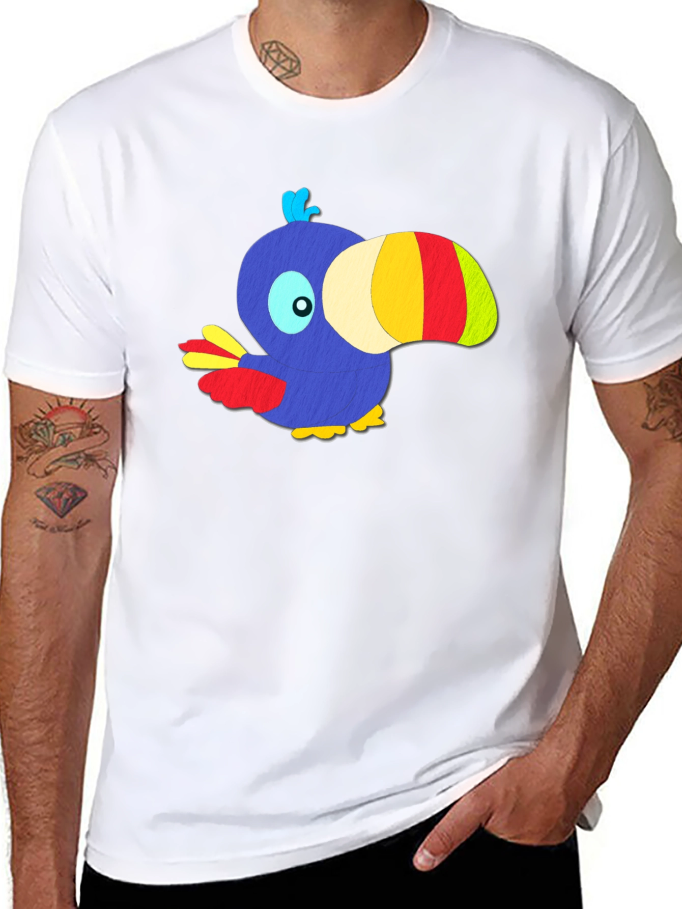 Cartoon Toucan Graphic T-Shirt - Funky Design