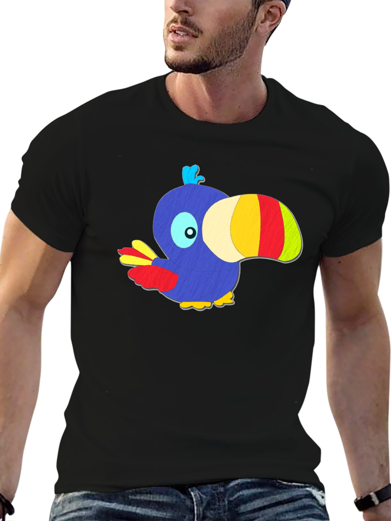 Cartoon Toucan Graphic T-Shirt - Funky Design