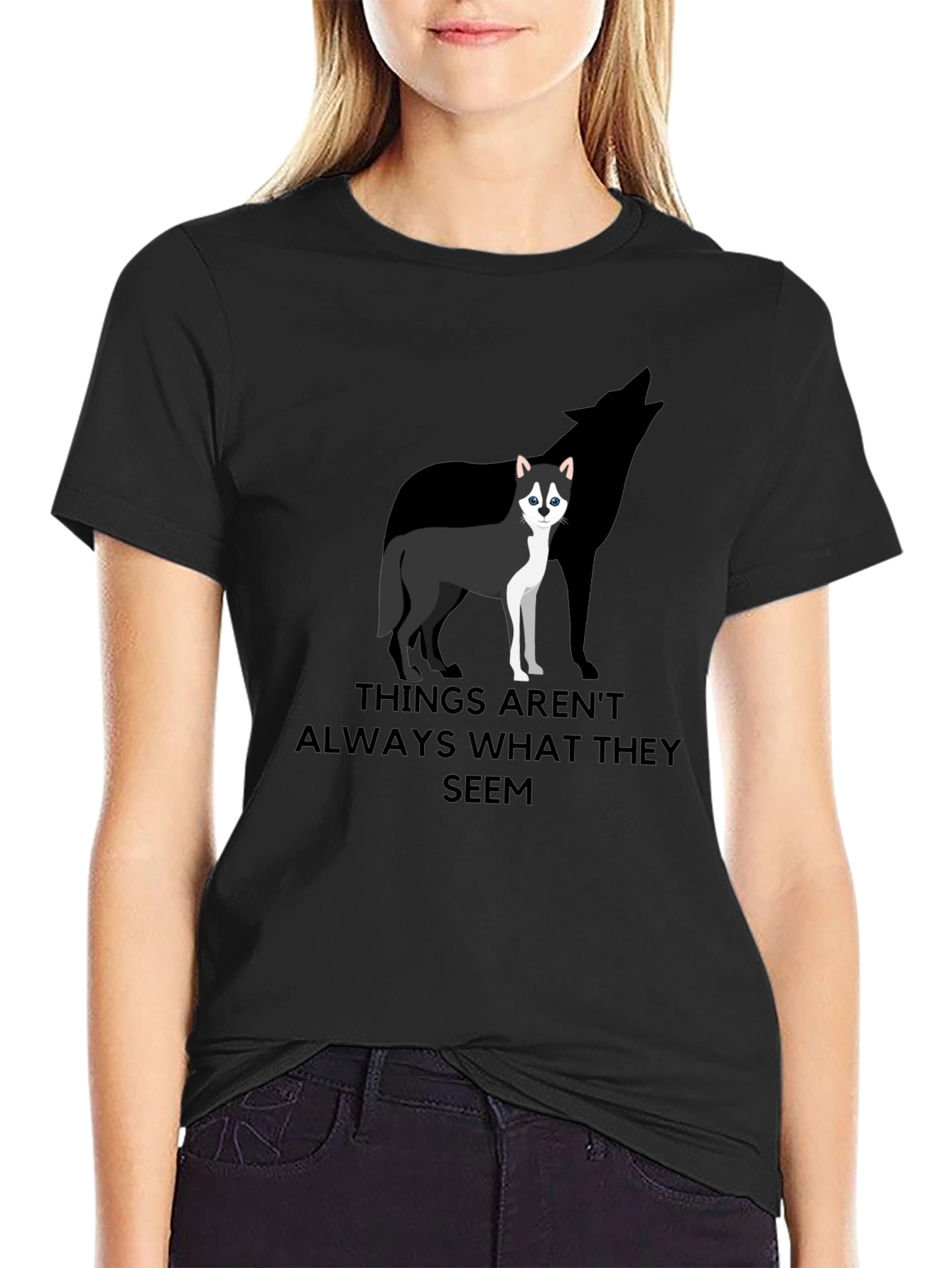 Husky Wolf Silhouette Graphic T-Shirt