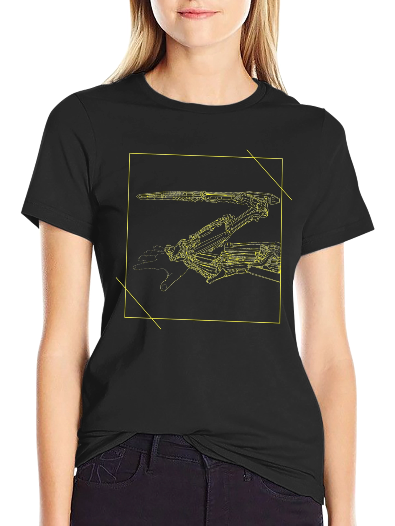 Futuristic Robot Arm Graphic Black Tee