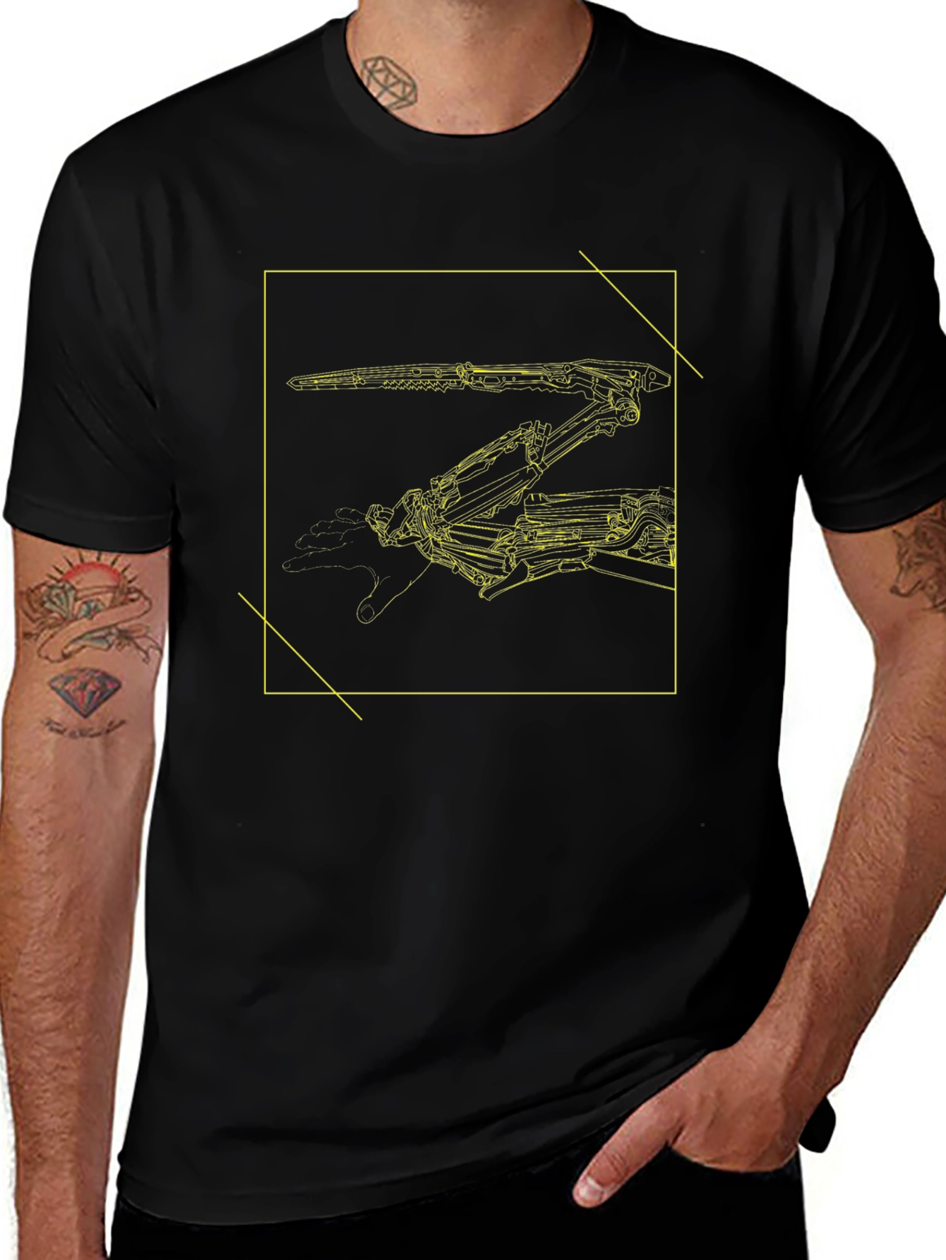 Futuristic Robot Arm Graphic Black Tee