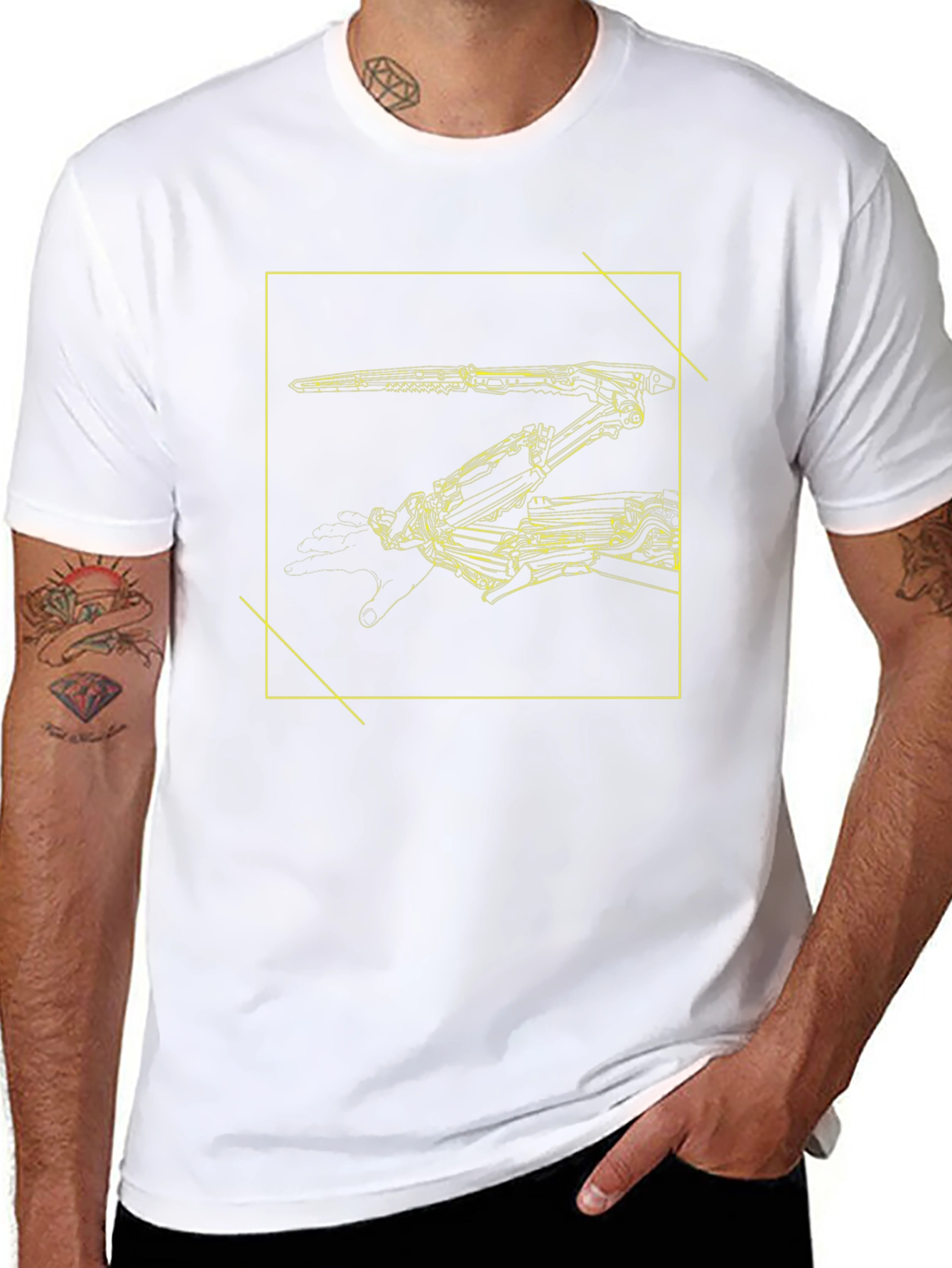Futuristic Robot Arm Graphic Black Tee