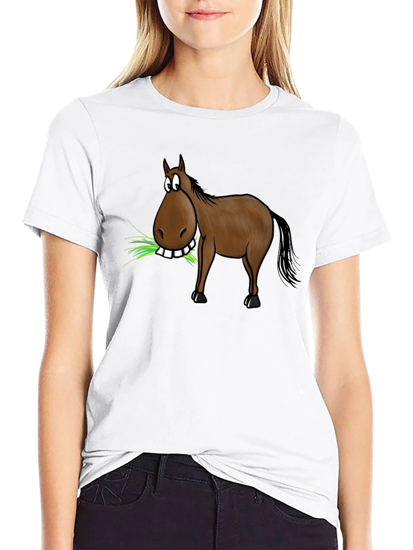Funny Horse Eating Grass Graphic Tee