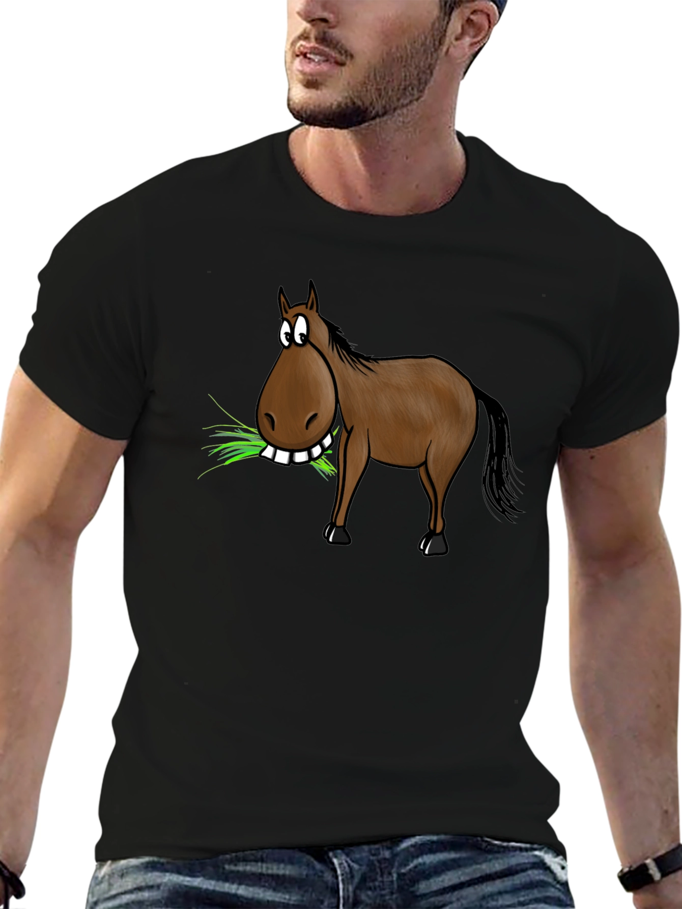 Funny Horse Eating Grass Graphic Tee