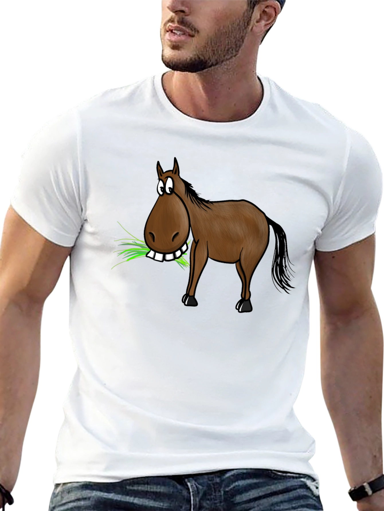 Funny Horse Eating Grass Graphic Tee