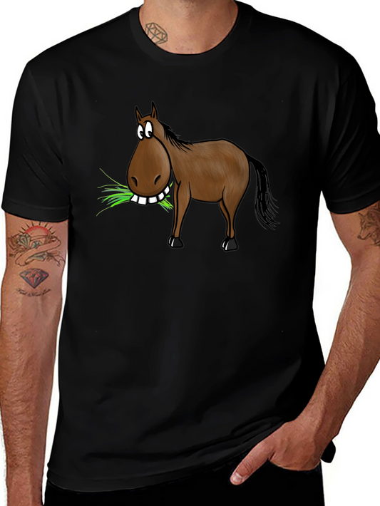 Funny Horse Eating Grass Graphic Tee