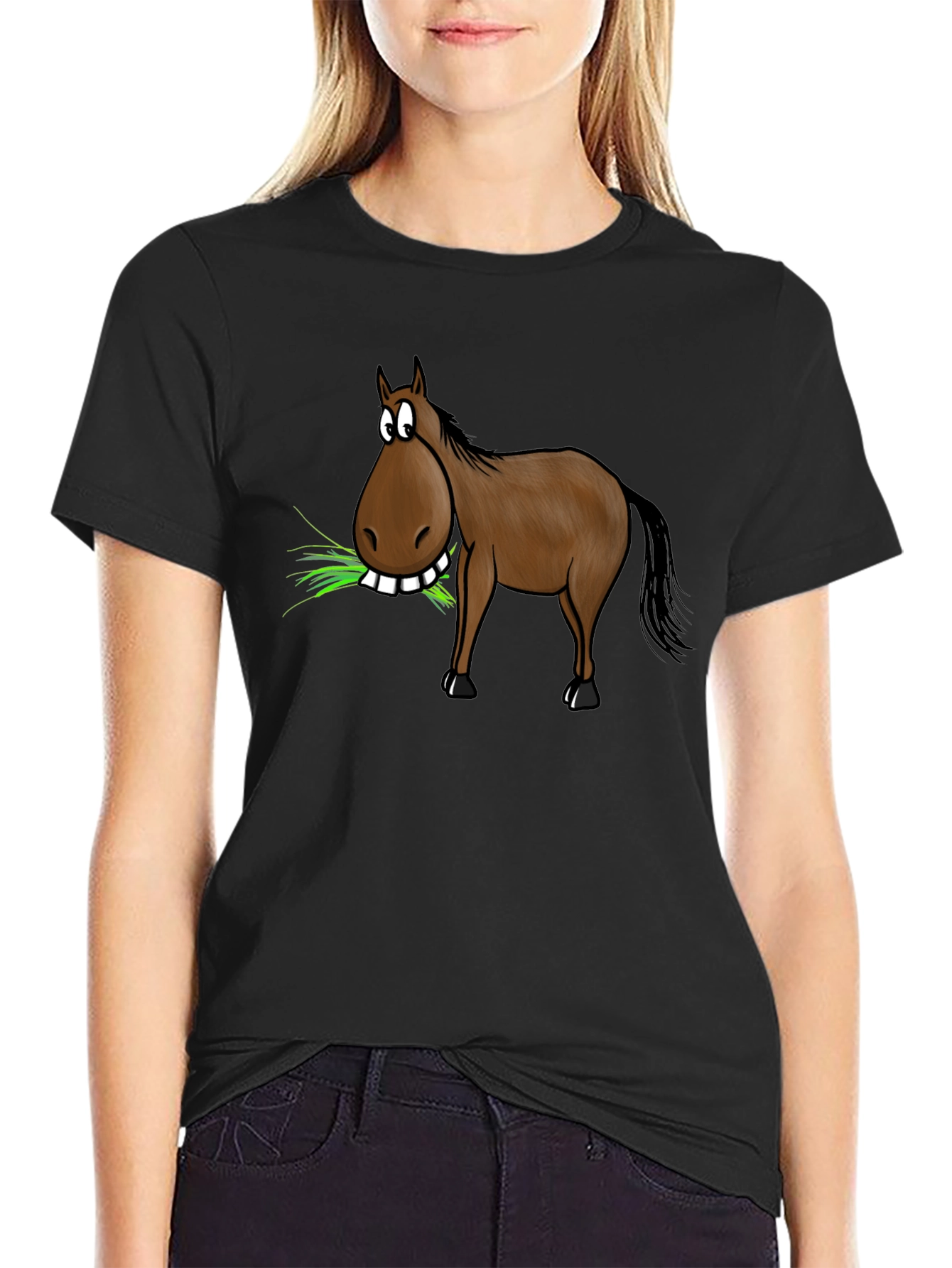 Funny Horse Eating Grass Graphic Tee