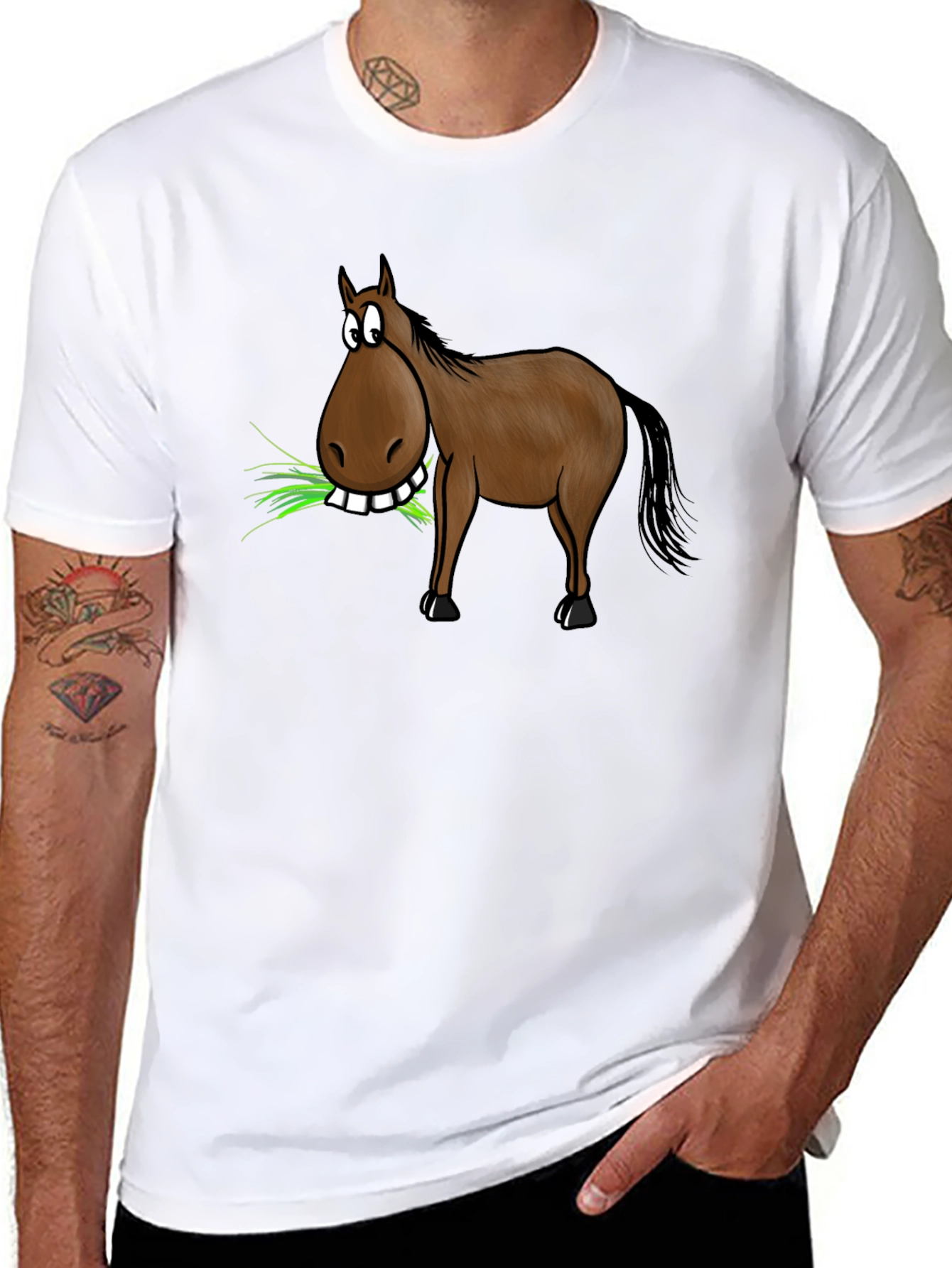 Funny Horse Eating Grass Graphic Tee