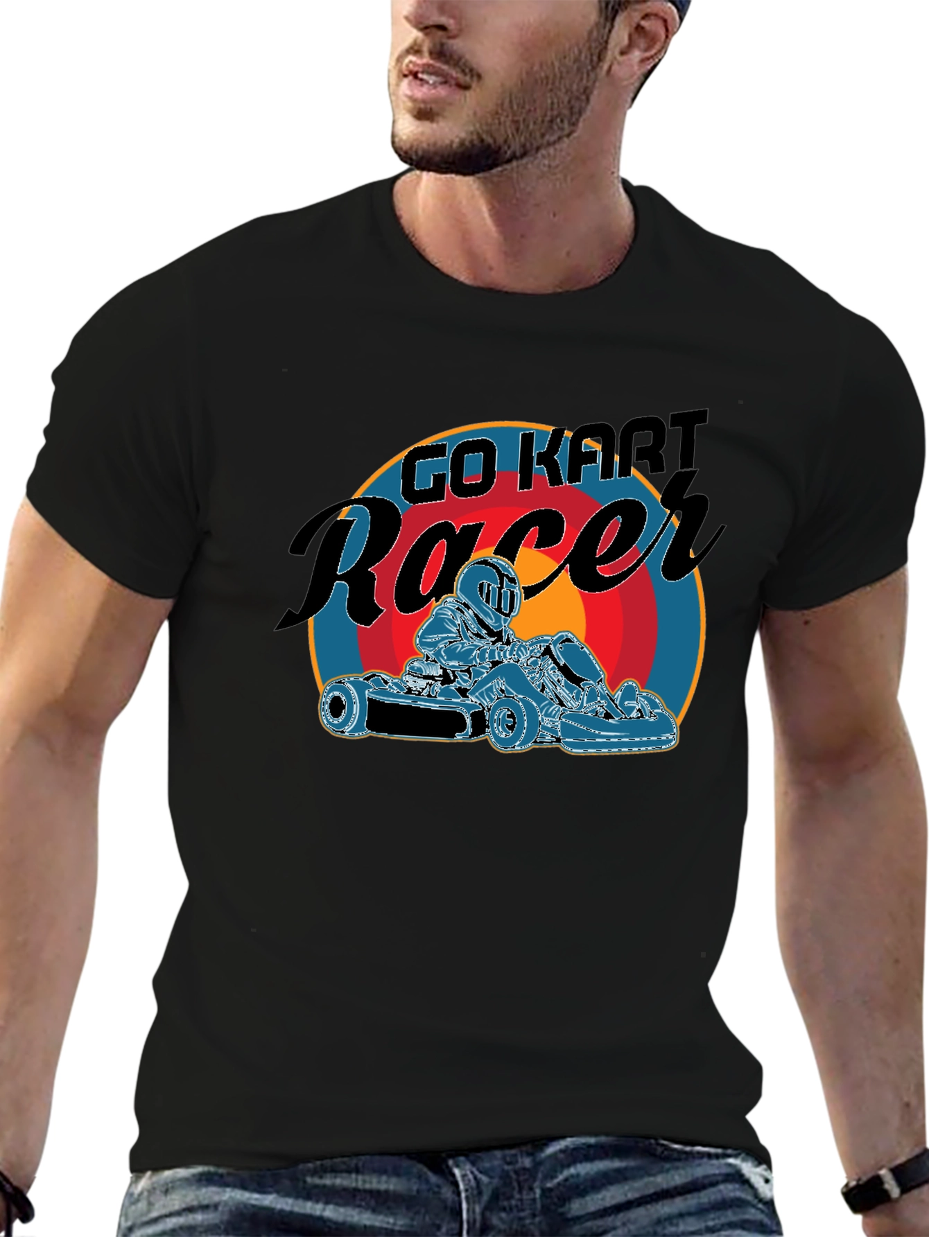 Go Kart Racer Black Graphic T-Shirt