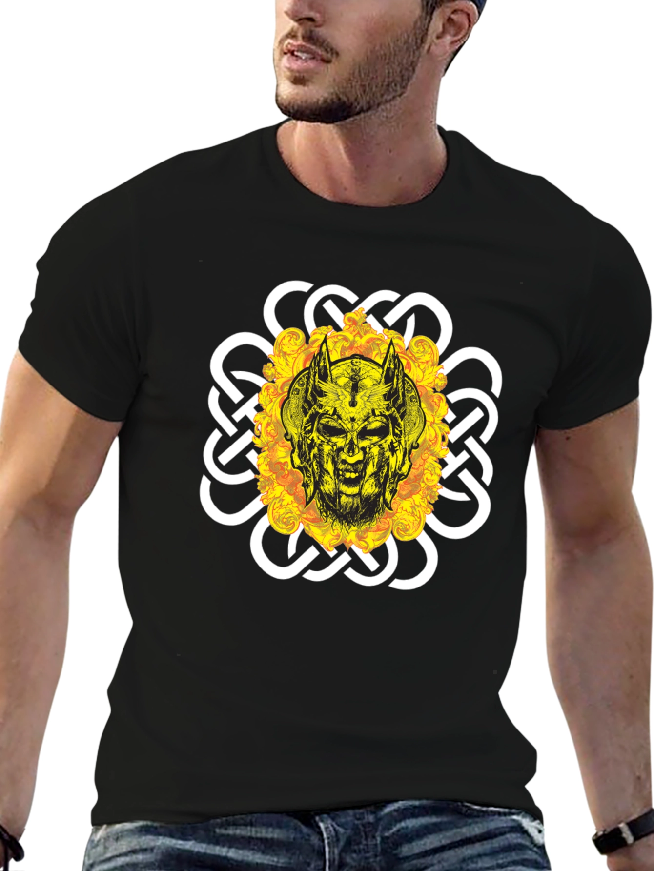 Viking Skull Graphic Tee - Black Cotton Blend