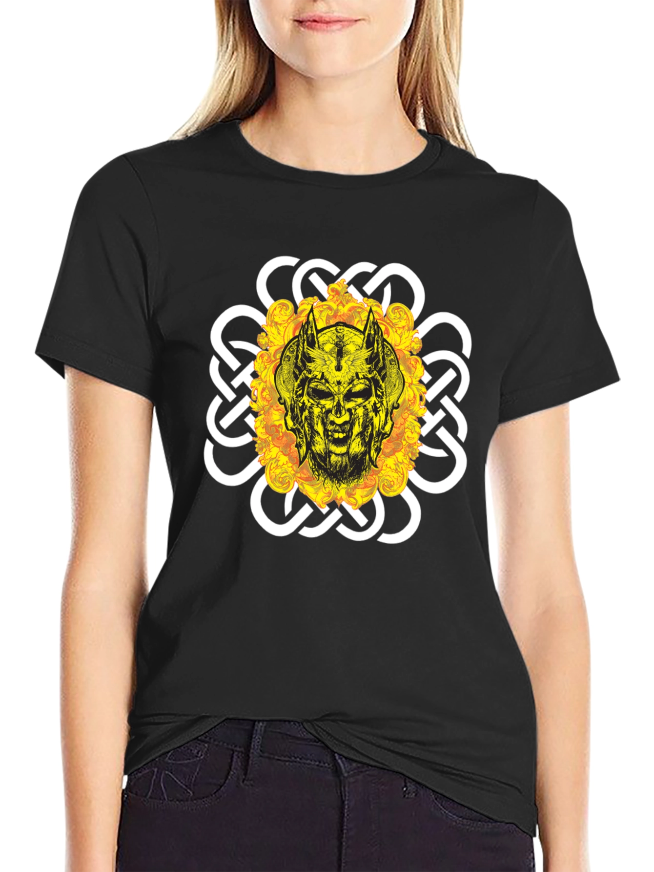 Viking Skull Graphic Tee - Black Cotton Blend
