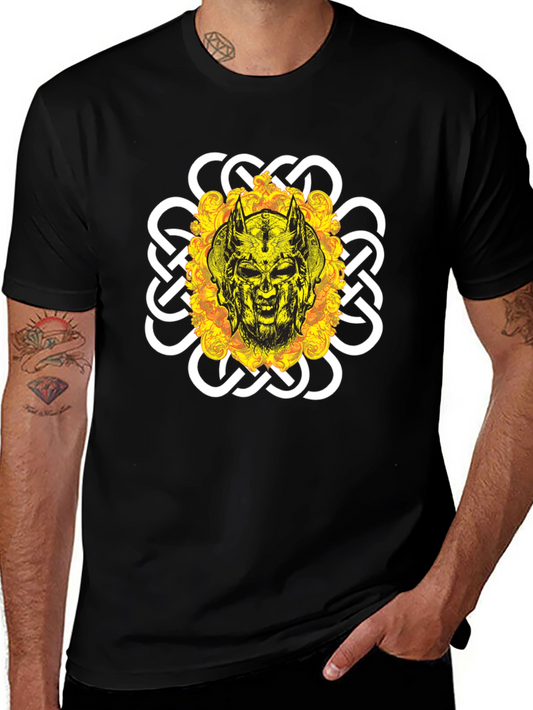 Viking Skull Graphic Tee - Black Cotton Blend