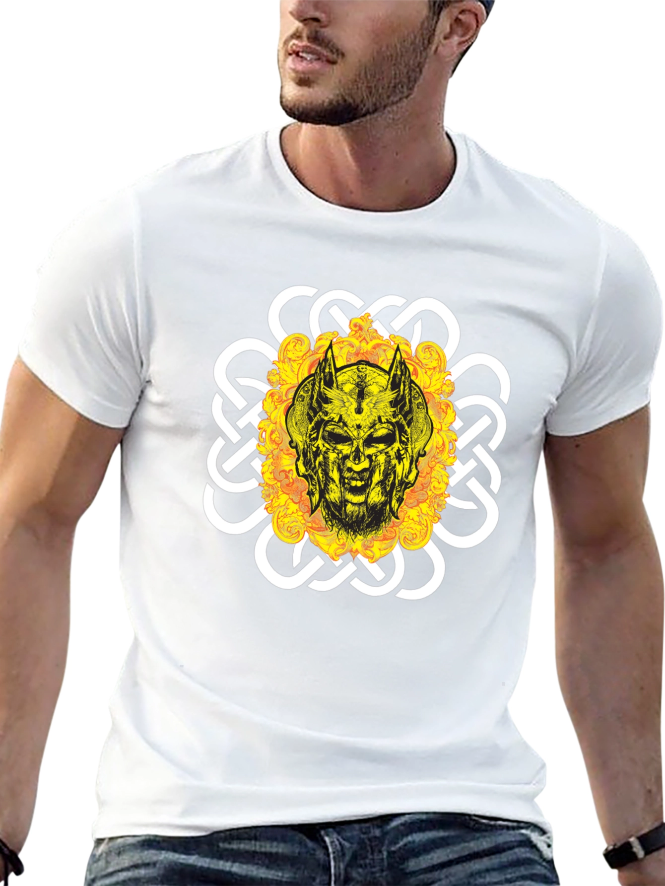 Viking Skull Graphic Tee - Black Cotton Blend