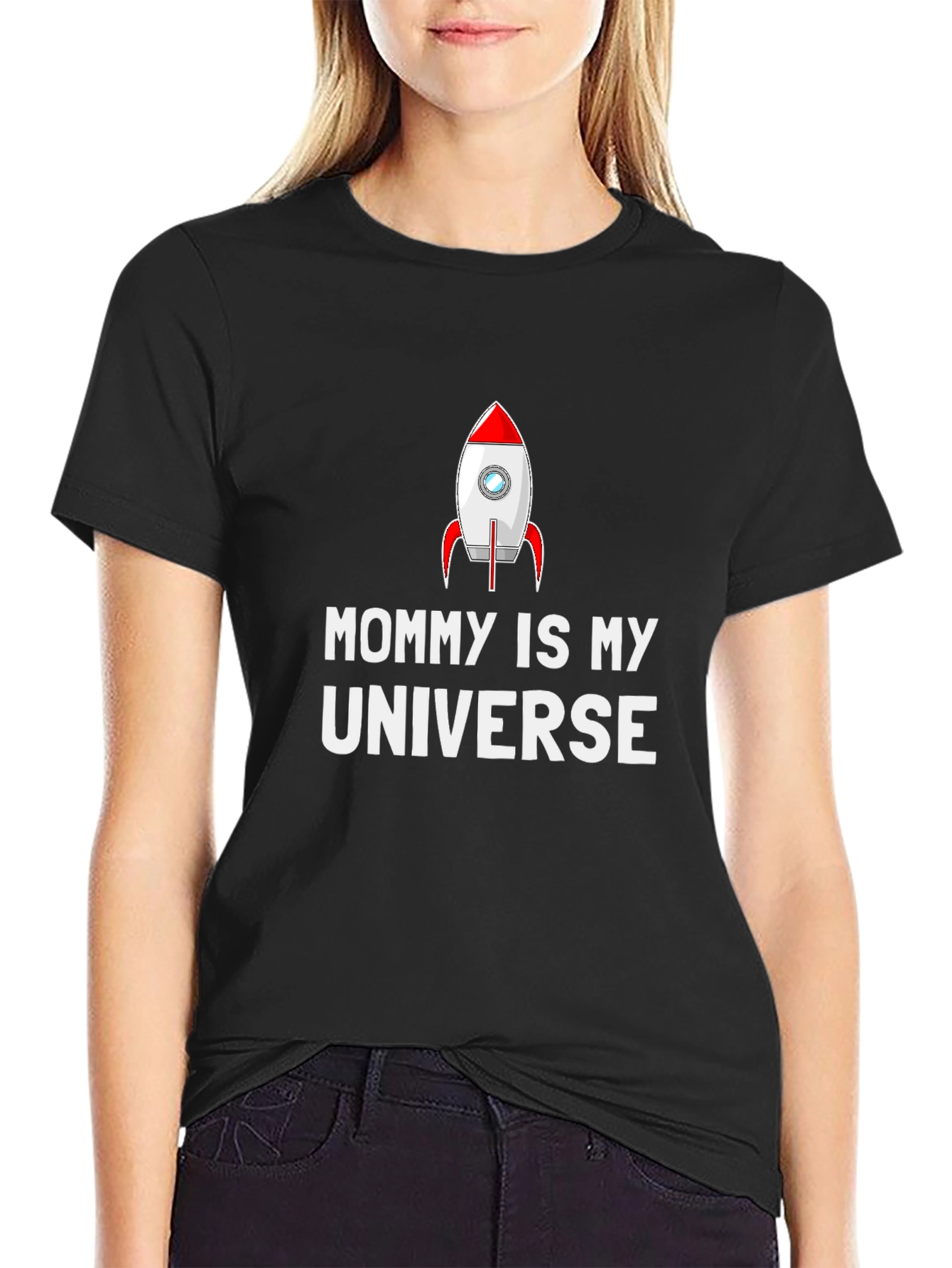 Mommy Is My Universe Rocket Graphic T-Shirt