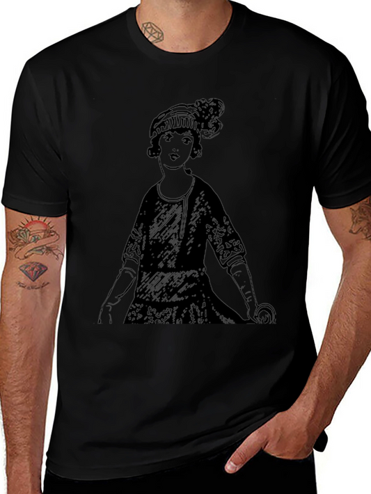 Vintage Art Deco Woman Graphic Tee - Stylish Black T-Shirt