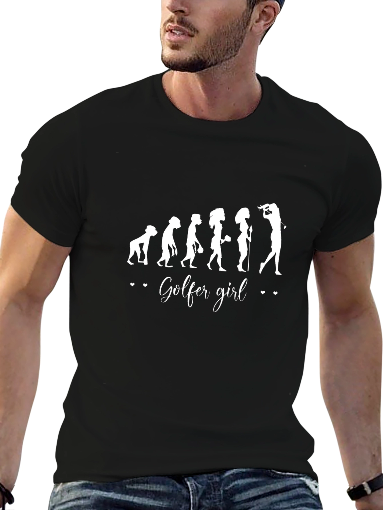 Golfer Girl Evolution T-Shirt - Black Crew Neck