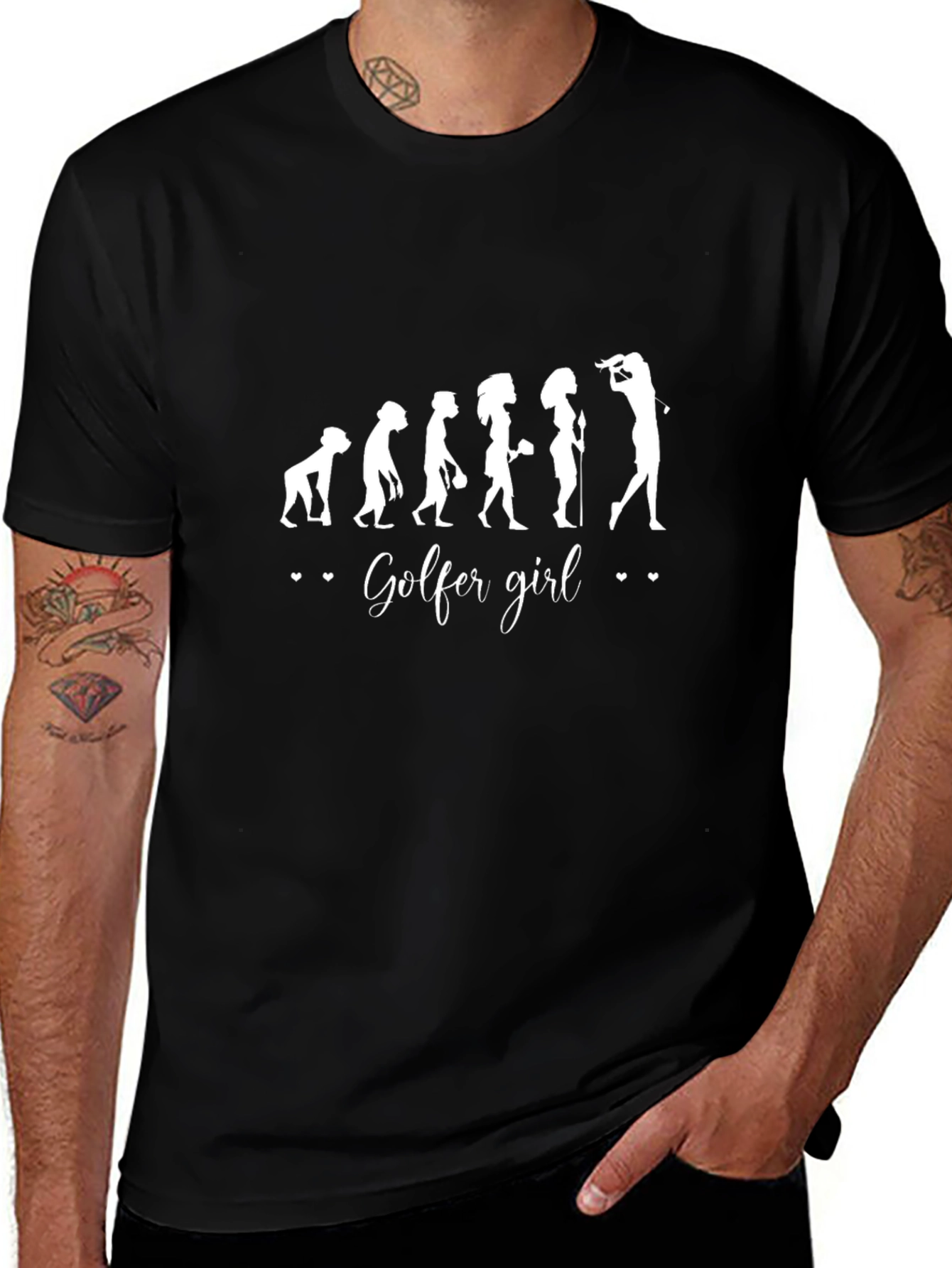Golfer Girl Evolution T-Shirt - Black Crew Neck